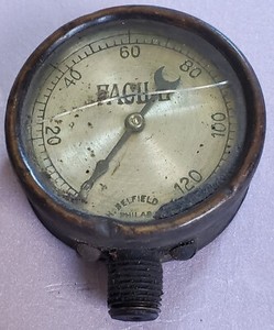Antique Vintage Facile Brass Air Steam Pressure Gauge