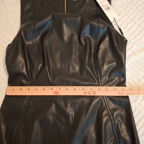 NWT Calvin Klein 10 Sleeveless Black Faux Leather Sheath Dress Exposed Back Zip - Picture 9 of 13