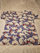 Fashion Scrubs Scrub Top Penguin with Santa hat Size Medium
