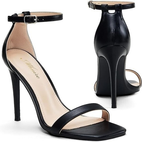 Stylish 4 in Square Open Toe Ankle Strap Stiletto Heels - Picture 3 of 4