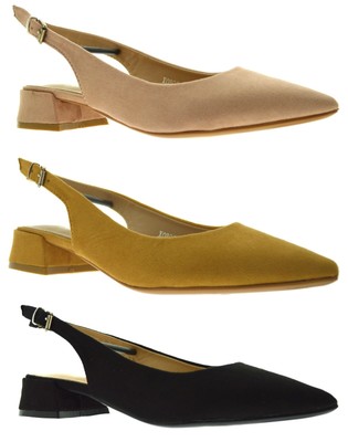 Scarpe donna decoltè punta scarpe aperte decollete camoscio tacco basso  largo Ba | eBay