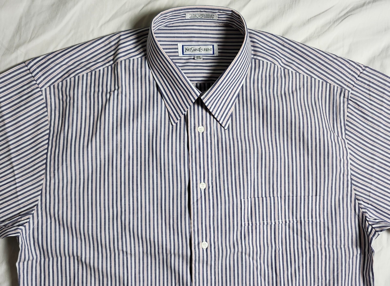 Camicia uomo vintage Yves Saint Laurent blu a righe taglia 15 5 32 33 made in Mauritius