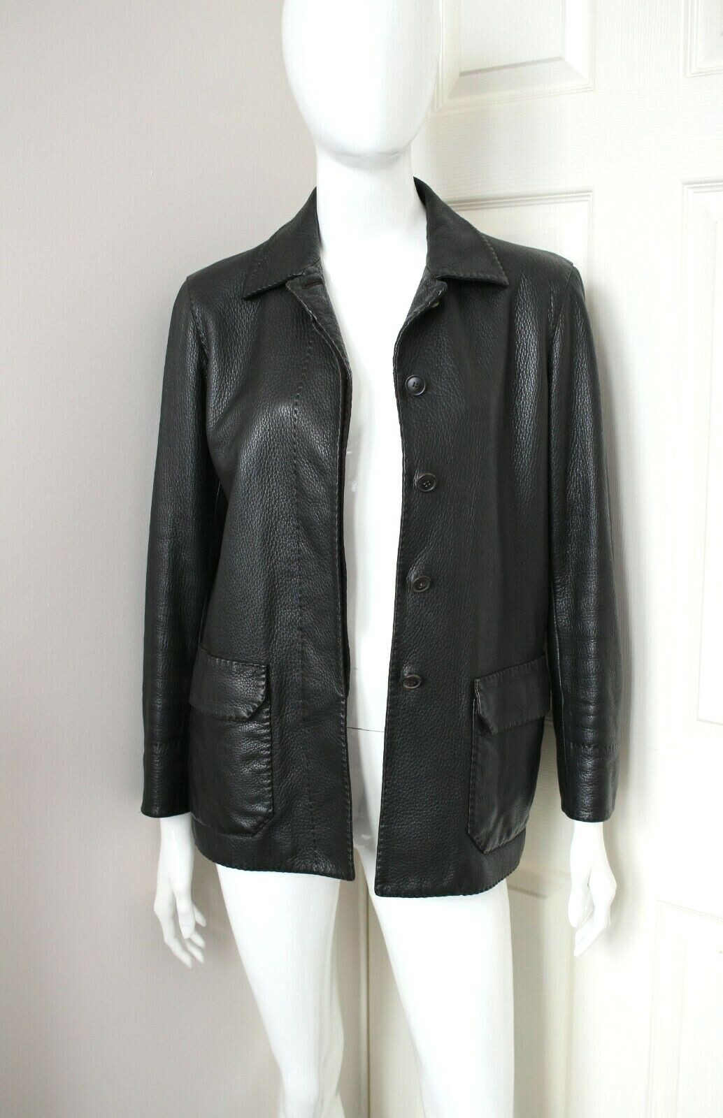 LORO PIANA dark brown deer leather jacket blazer cashmere lining IT38 UK8 $4000 image 2