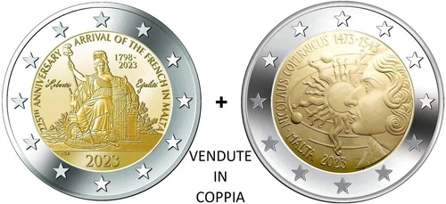 2 Euro MALTA 2023 NAPOLEONE + COPERNICO in folder - 2 € Commemorativi
