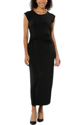 IMAN Women's Global Chic Cap-Slv Draped Detail Dress Black