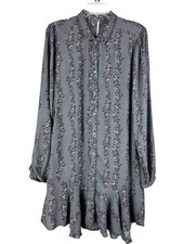 Free People Long Sleeve Button Down Shirt Dress Floral Sz M Pockets Boho
