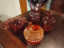4 Piece Fenton / Jeanette Bowl Vase candy set All in Very good Condition