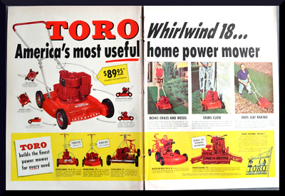 1954 Vintage Toro Whirlwind 18 Home Power Mower Professional 2 Page Print Ad