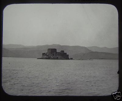 Glas Magische Laterne Dia SCHLOSS VON BOURTZI NAFPLIO UM 1890 GRIECHENLAND