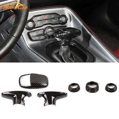 6x Carbon Fiber A/C Control Gear Shift Knobs Cover Overlay for Dodge Charger 15+