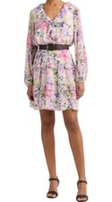 LAUREN RALPH LAUREN SURPLICE DRESS CRINKLE GEORGETTE FLORAL MULTICOLR SIZE 12 US