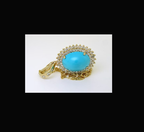 2Ct Oval Cut Lab Created Turquoise Women Halo Pendant 14K Yellow Gold Finish - Picture 2 of 3