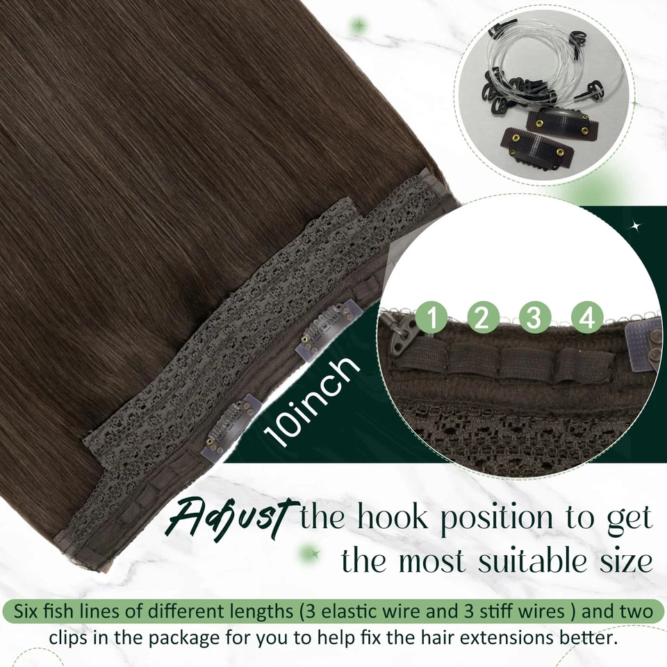 Extension Cheveux Fil Invisible Naturel Brun Foncé Extension Cheveux 35cm 70g #2 - Photo 3/4