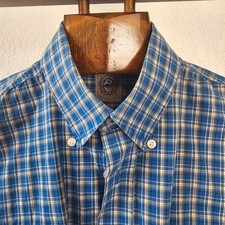 VTG Cinch Plaid Western Button Down Shirt Mens Small Blue Cotton Pocket Logo