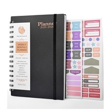 A5 Kalender 2025-2026 Kunstleder Wochenplaner mit Aufklebern, 18 Monate, Tage...
