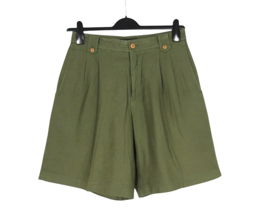 VTG LIZSPORT Green LINEN BLEND Pockets PLEATED FRONT High-Waist SHORTS Sz 10