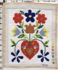 Folk Art Flowers Needlepoint Canvas STITCHED
