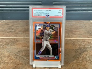 2024 Bowman Chrome Orange Refractor #65 Evan Carter Rangers RC Rookie /25 PSA 9