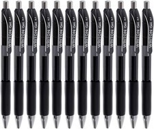 Retractable Gel Pens, Comfort Grip, 0.7mm Fine Point, Black Ink, 12 Pack