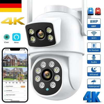 DUAL LENS 8MP FUNK WLAN WIFI IP NETZWERK CAMERA Outdoor AUßEN ÜBERWACHUNGSKAMERA