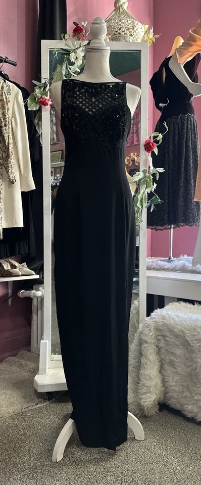 Vintage 90s Black Scott McClintock Maxi Dress Prom Formal Evening Black Tie XS/S - Image 2 of 4