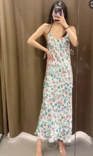 ZARA PRINTED SATIN DRERSS WITH SIDE GATHERING ~ M