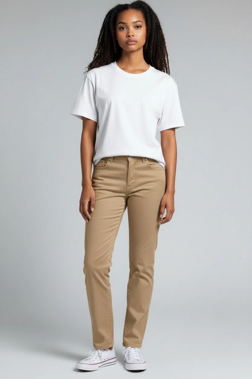 dickies jr girl khaki stretch work, school or uniform slim fit curvy pants 0-15