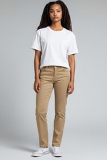 dickies jr girl khaki stretch work, school or uniform slim fit curvy pants 0-15