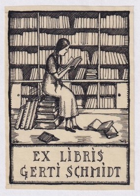 Exlibris Willy Schmitt F. G. Schmid Library Drawing Bookplate 1925
