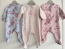 Baby Girls NEXT 3-6 Months Babygrow Sleepsuit Bundle Little Sister Flower Floral