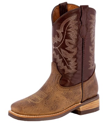 Kids Western Cowboy Boots Square Brown Leather Farm Wear Botas Rancho Size 12