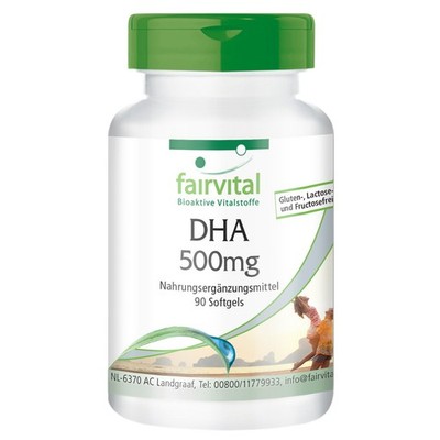 DHA 500 mg - 90 Softgels | hochdosiert mit 500 mg DHA und 125 mg EPA | fairvital