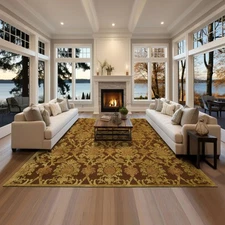 loomBloom 8'x10' Brown Hand Knotted Tibetan Transitional Damask Wool & Silk Rug