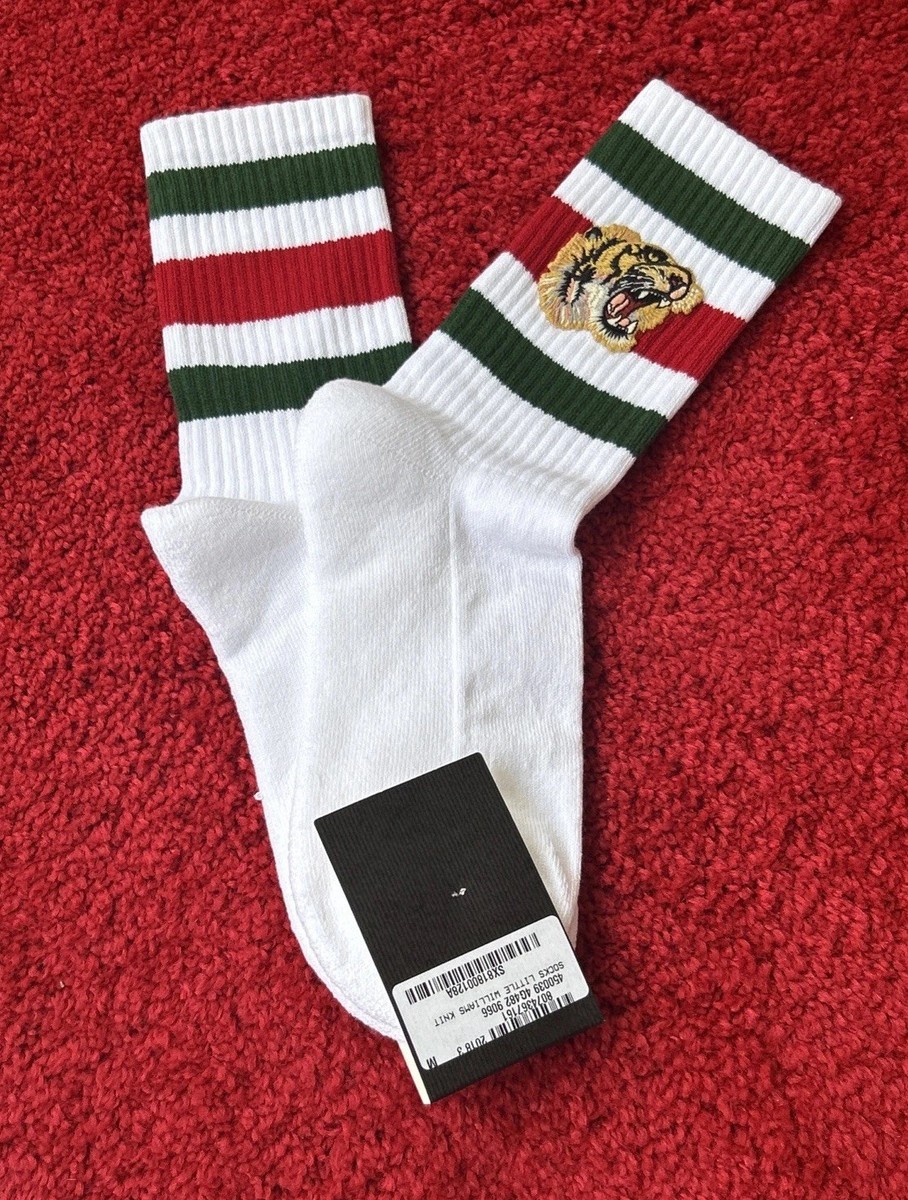 GUCCI トラ刺繍 ホワイトソックス GUCCI Little Williams Sports Socks White Tiger Size Medium 24-26