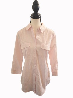 Croft & Barrow Women's Pale Pink Dot Pattern  Button-Down Top Size M #856