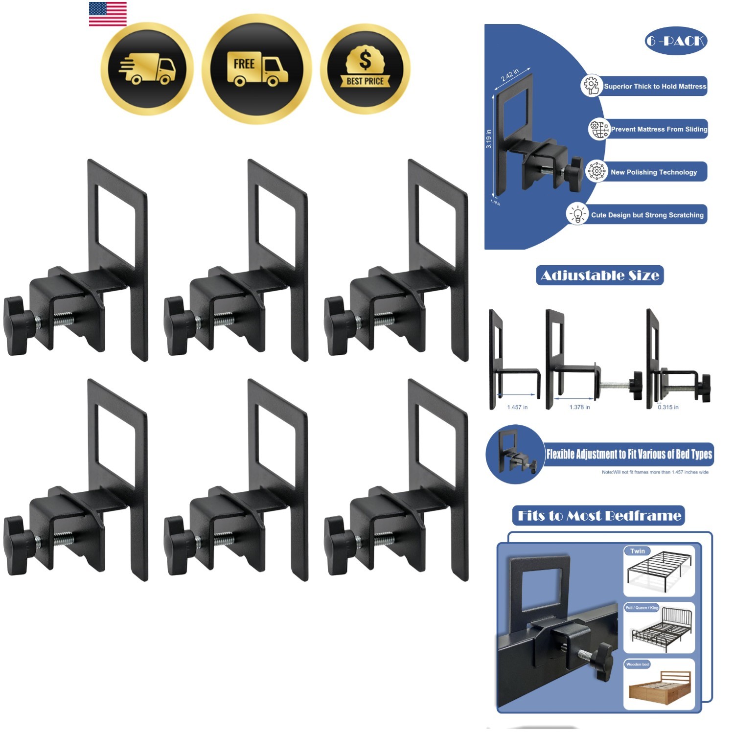 S Non Slip Bed Frame Holders 6 Pcs
