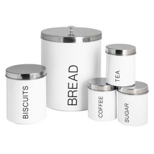 Image of 5 Piece Round Metal Kitchen Canisters Set - White