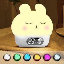 Cuteefun Alarm Clock Bedside with Light, Bunny Night Light for Kids Bedroom, Re