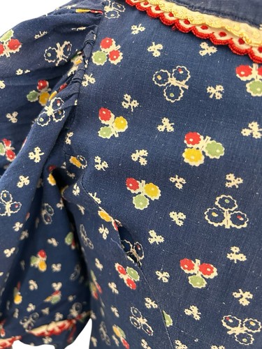 Antique Floral Indigo Print Duster Dress Jacket Dressing Gown House Coat Vtg - Picture 7 of 18