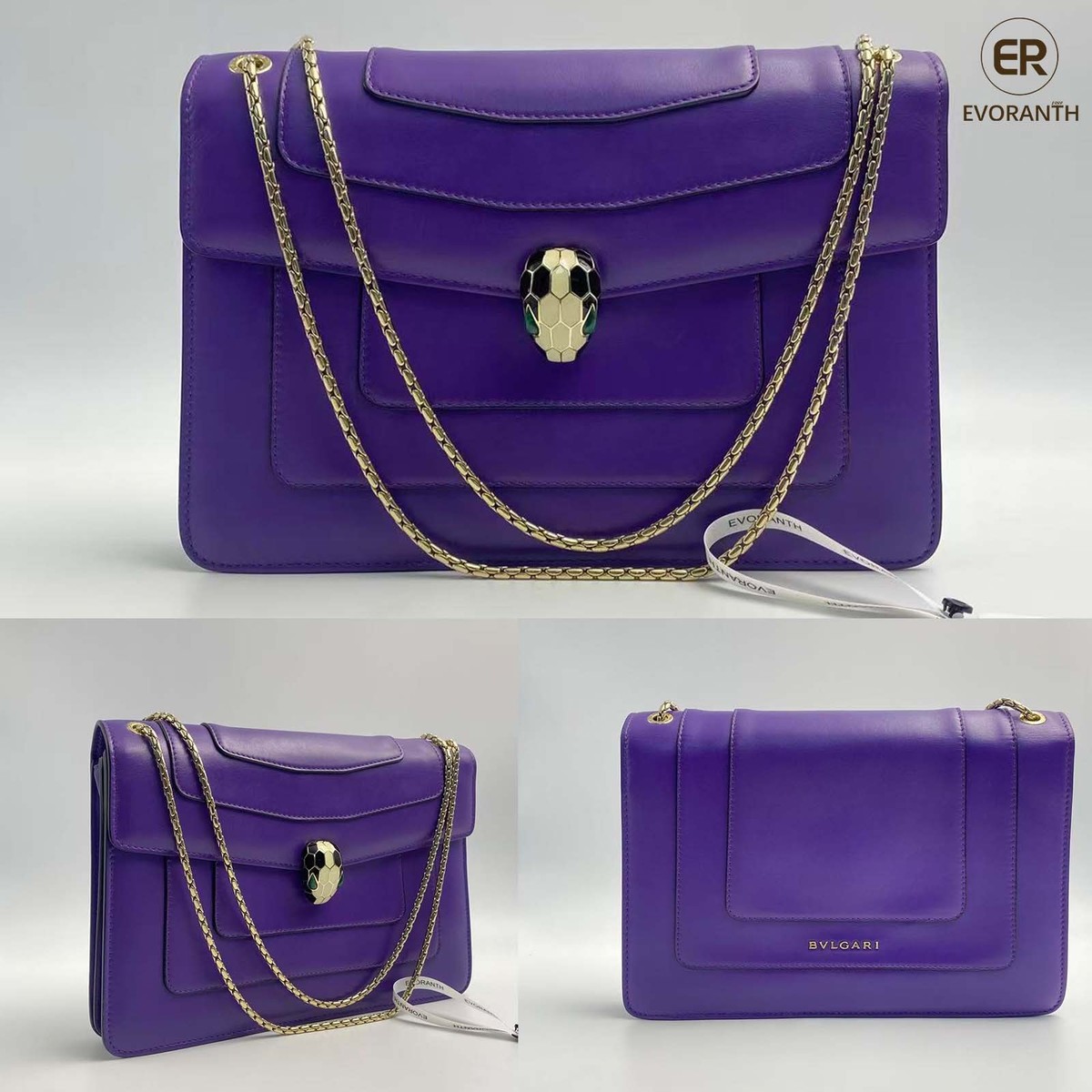 Bvlgari Purple Leather Serpenti Forever Snake Head Shoulder Bag