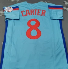 VINTAGE Gary Carter #8 Expos Throwback Light Blue Sewn Stitched Jersey.