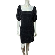 Ophelia Roe Black Sparkly Puff Sleeve Bodycon Cocktail Dress Size Medium Party