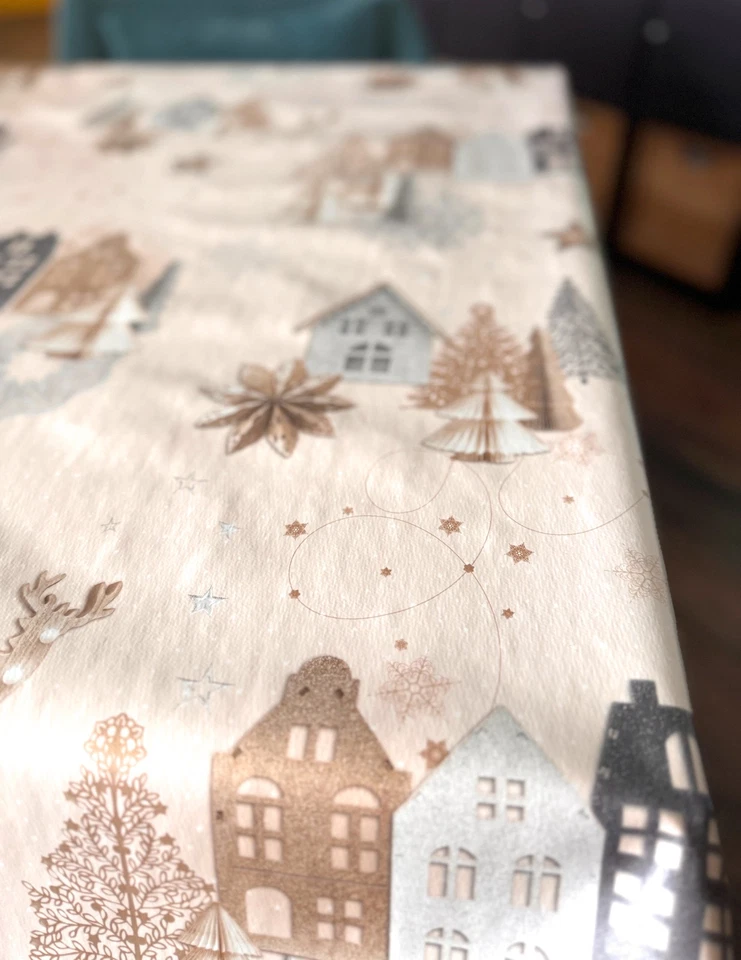 PVC Tischdecke BERGEN Weihnachten beige gold Wachstuch abwaschbar Meterware  - Bild 3 von 3