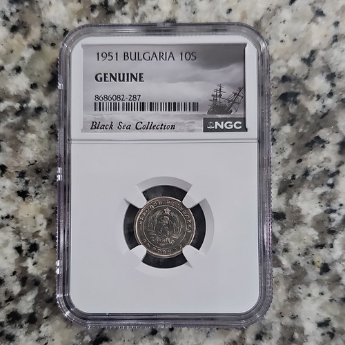 RARE!!!1951 Bulgaria 10 Stotinki NGC Genuine Black Sea Collection Certified 