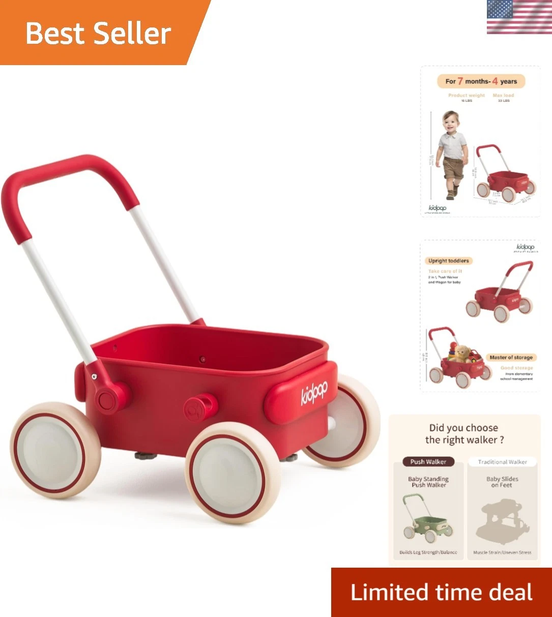 PULA Baby Push Walker with Wheels Toddler Wagon for First Learner Baby Toys 6...