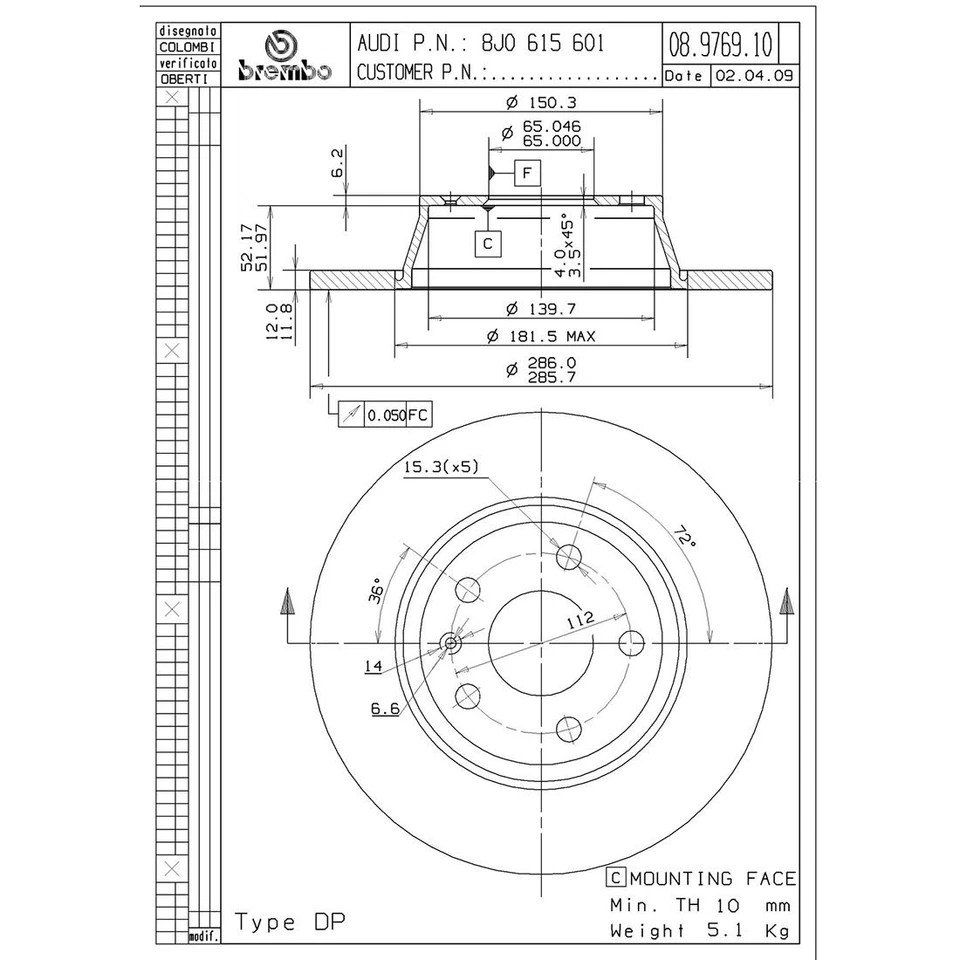 Rotores de freno recubiertos traseros Brembo para Audi TT 2008-2009 Foto 4 de 4