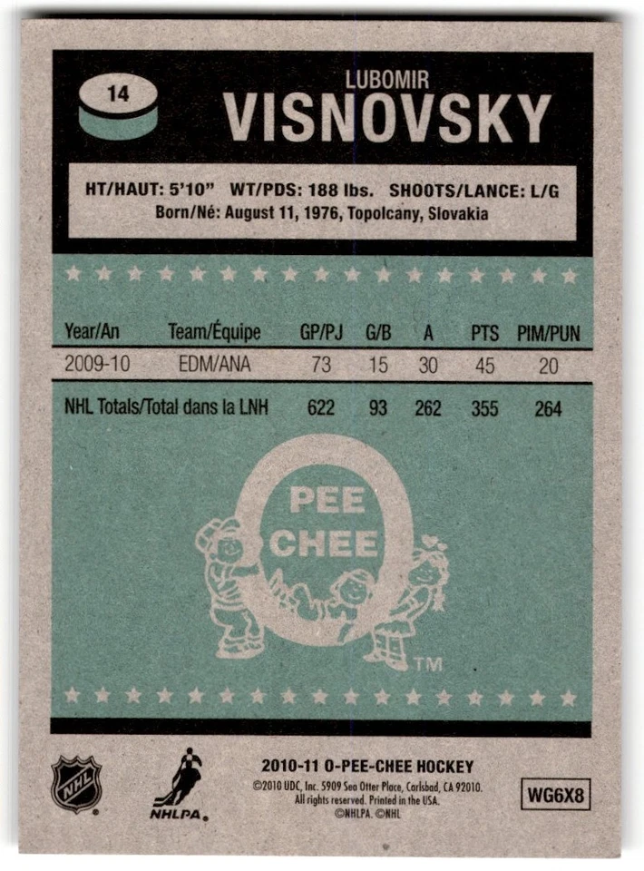 Lubomir Visnovsky 2010-11 O-Pee-Chee Retro #14 Anaheim Ducks - Image 2 of 2