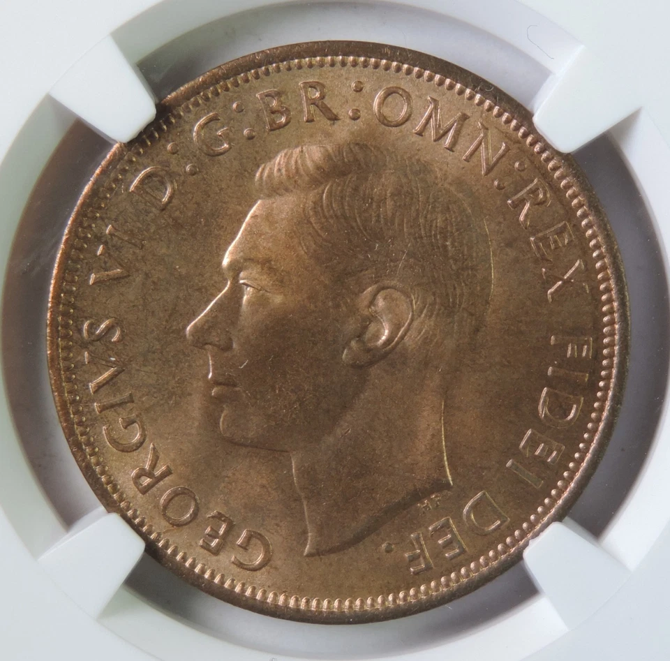 1949 Great Britain George VI One Penny Coin NGC Graded MS65 RB GEM UNC Top Pop - Image 3 of 4