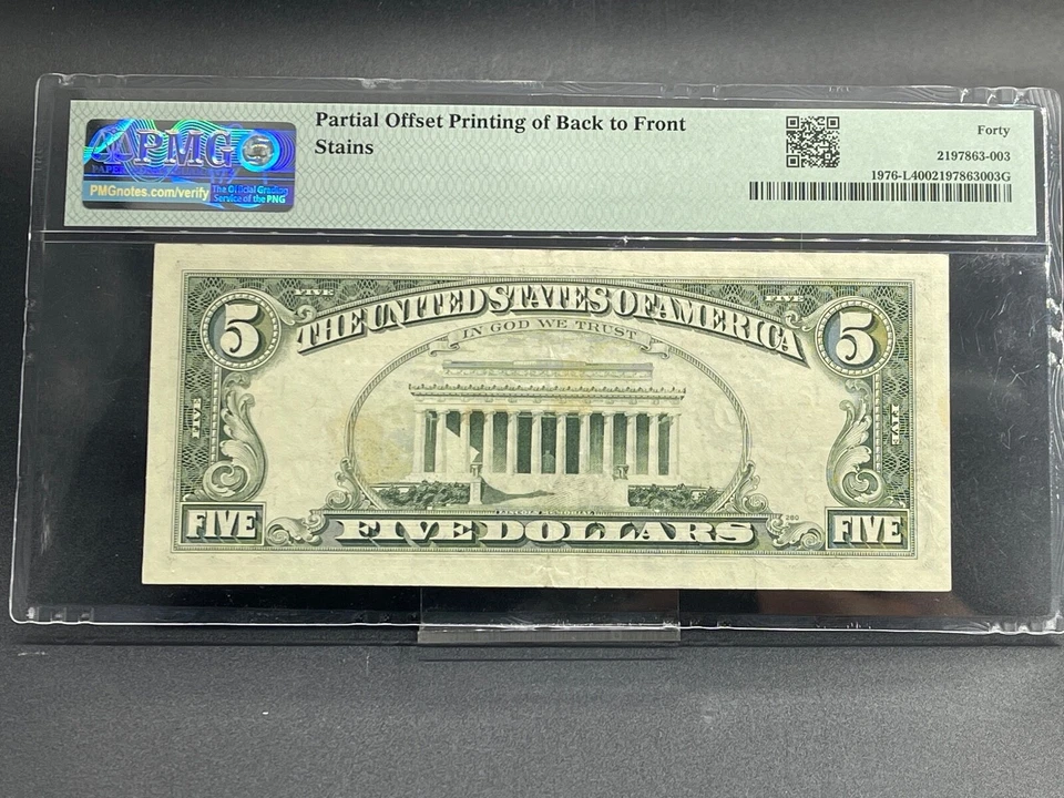 1981 $5 FRN San Francisco Fr. 1976-L PMG XF 40 Serial L27277726B Offset Printing - Image 3 of 4