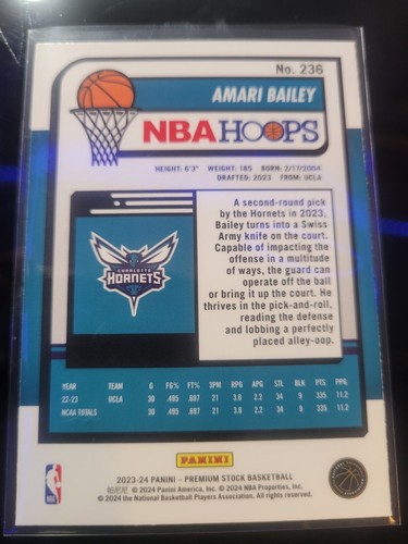 2023-24 Panini NBA Hoops Premium Stock - #236 Amari Bailey (RC) - Picture 2 of 2